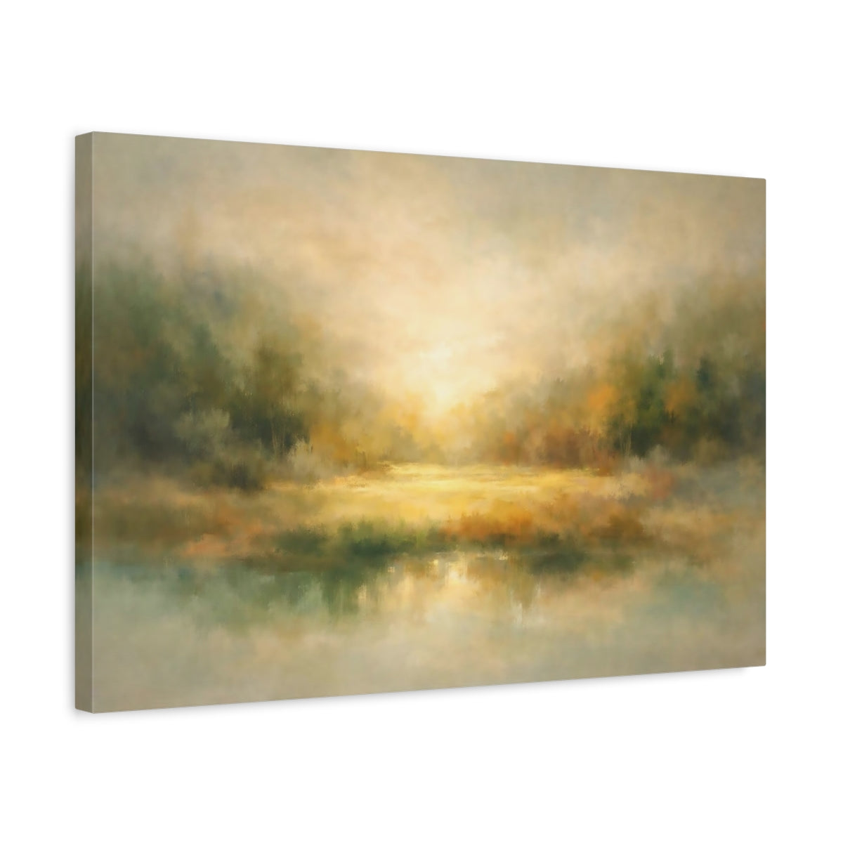 Nature Misty Landscape Golden Green - Canvas Wall Art Print