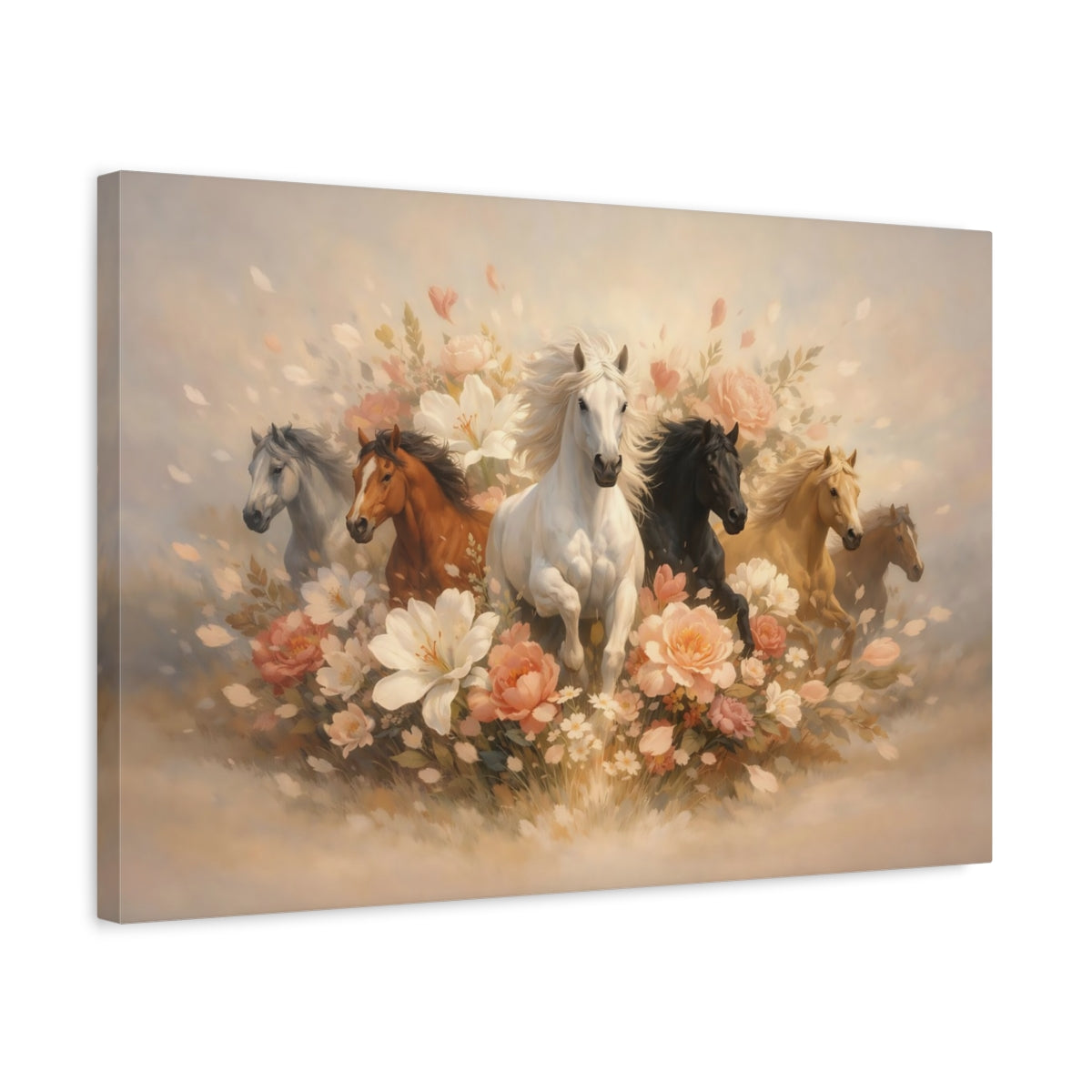 Floral Running Horses Nature - Canvas Wall Art Print