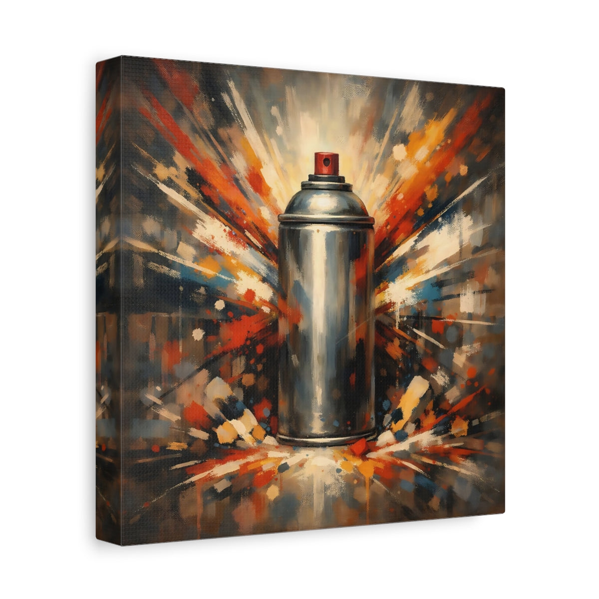 Side Mockup 9. Abstract Spray Can Colorful Spray Can shown as stretched canvas wall art