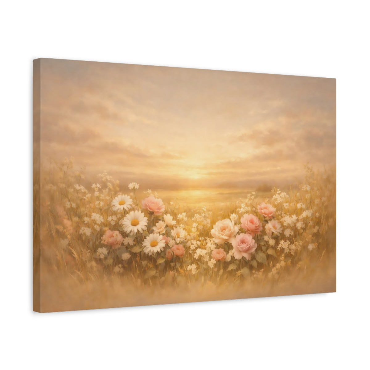Floral Golden Horizon Wildflowers Nature - Canvas Wall Art Print