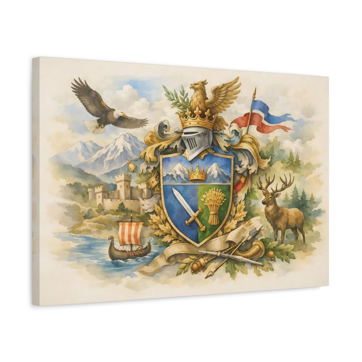 Watercolor Coat Of Arms Heraldic Crest Fairytale - Canvas Wall Art Print