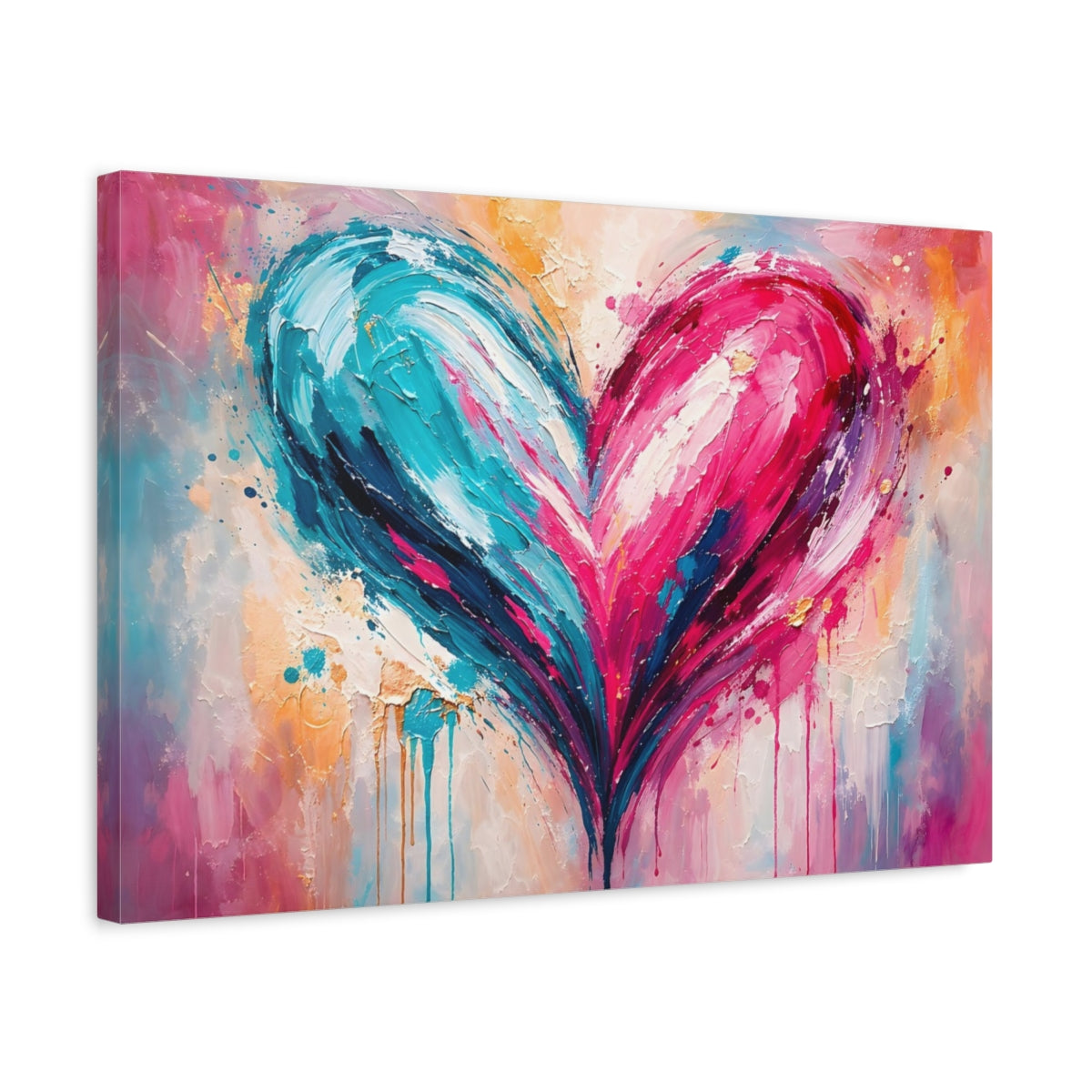 Abstract Heart Blue Pink - Canvas Wall Art Print
