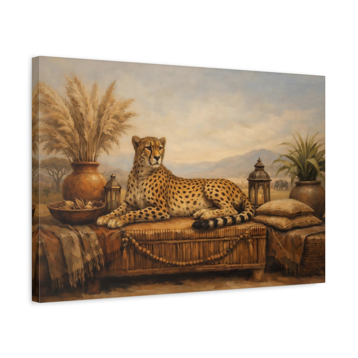 Side Mockup 3. Boho Animal Interior Harmony Scene shown as stretched canvas wall art