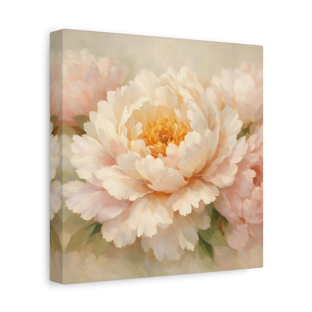 Side Mockup 9. Floral Peony Flower Light Pink Peony shown as stretched canvas wall art