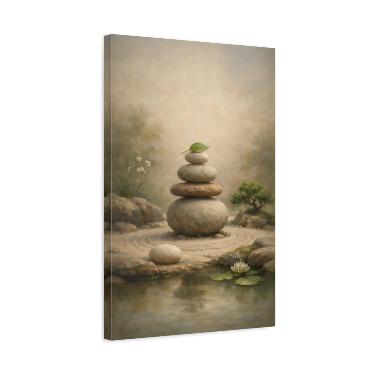 Side Mockup 3. Nature Stacked Stones Zen Garden Stones shown as stretched canvas wall art
