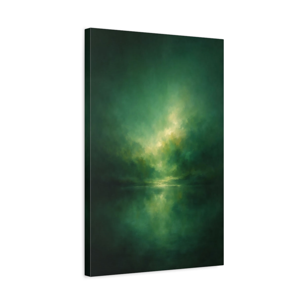 Side Mockup 3. Nature Misty Landscape Green Landscape shown as stretched canvas wall art