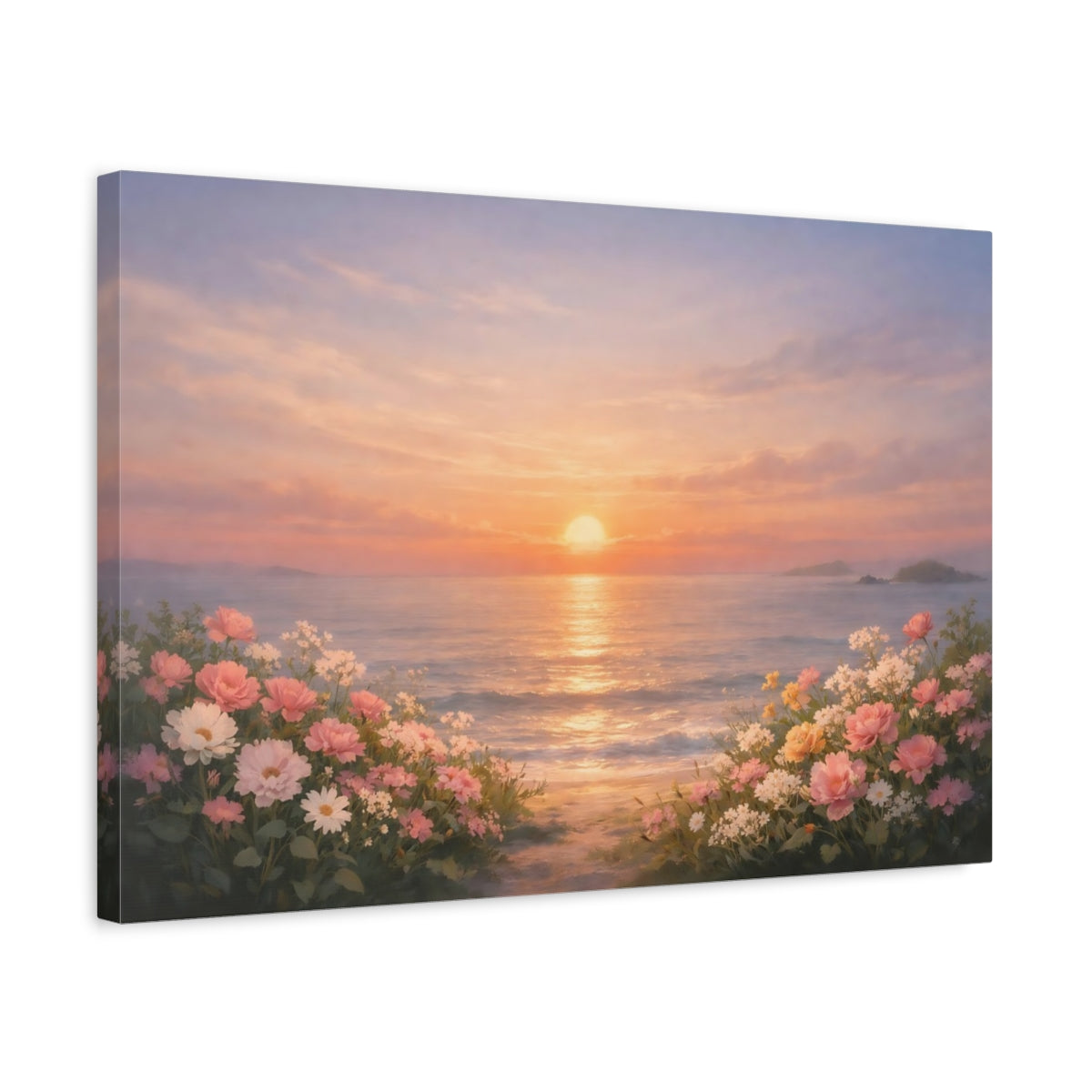 Floral Ocean Sunset Nature - Canvas Wall Art Print