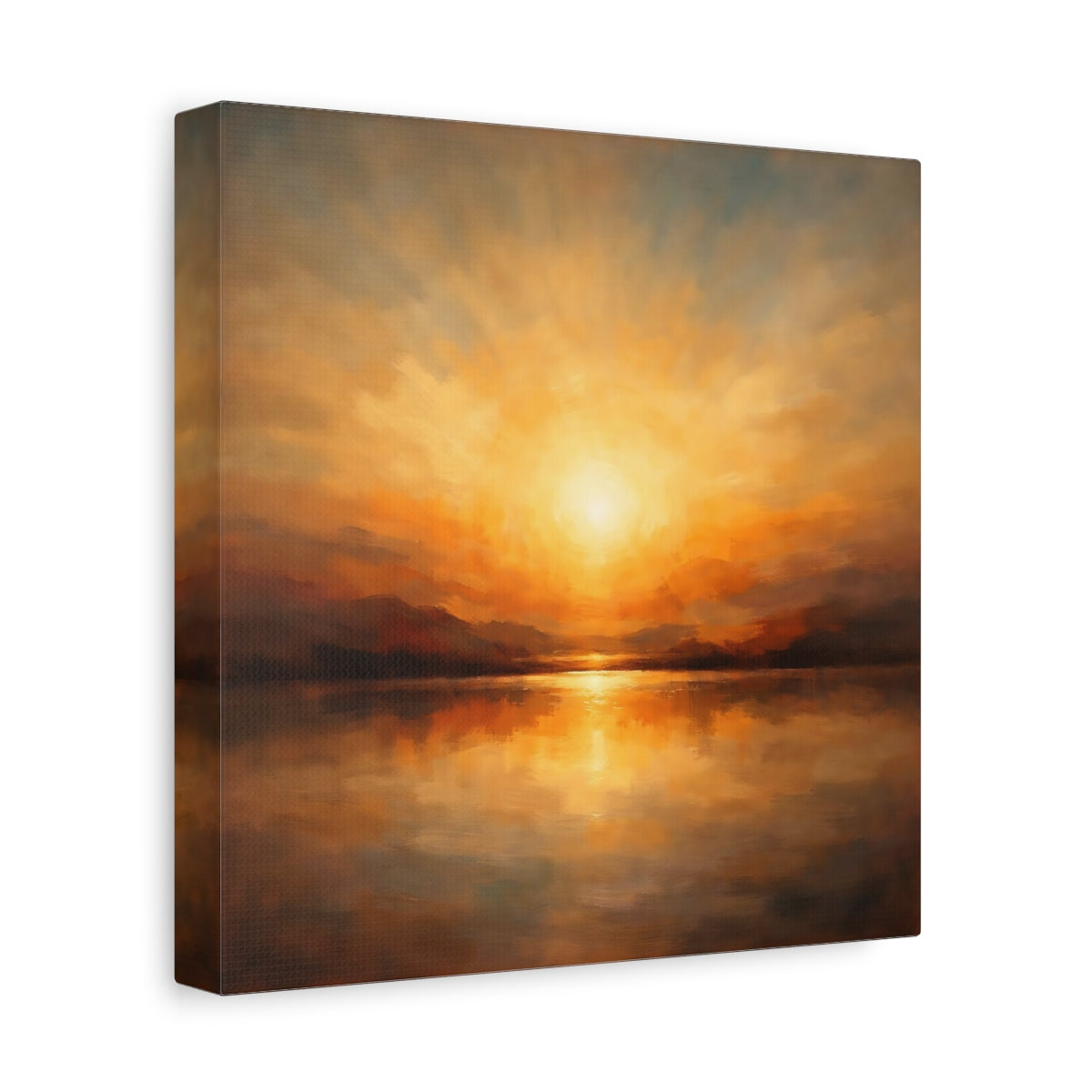 Side Mockup 9. Nature Sunset Orange Sunset shown as stretched canvas wall art