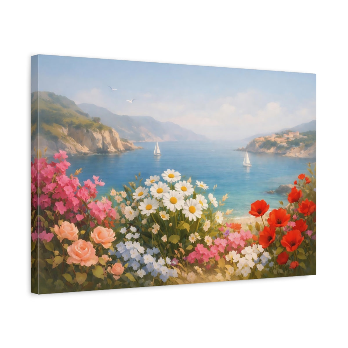 Floral Mediterranean Coast Coastal Landscape Nature - Canvas Wall Art Print