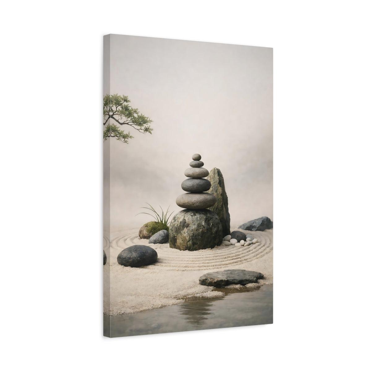 Side Mockup 3. Nature Stacked Stones Zen Garden shown as stretched canvas wall art