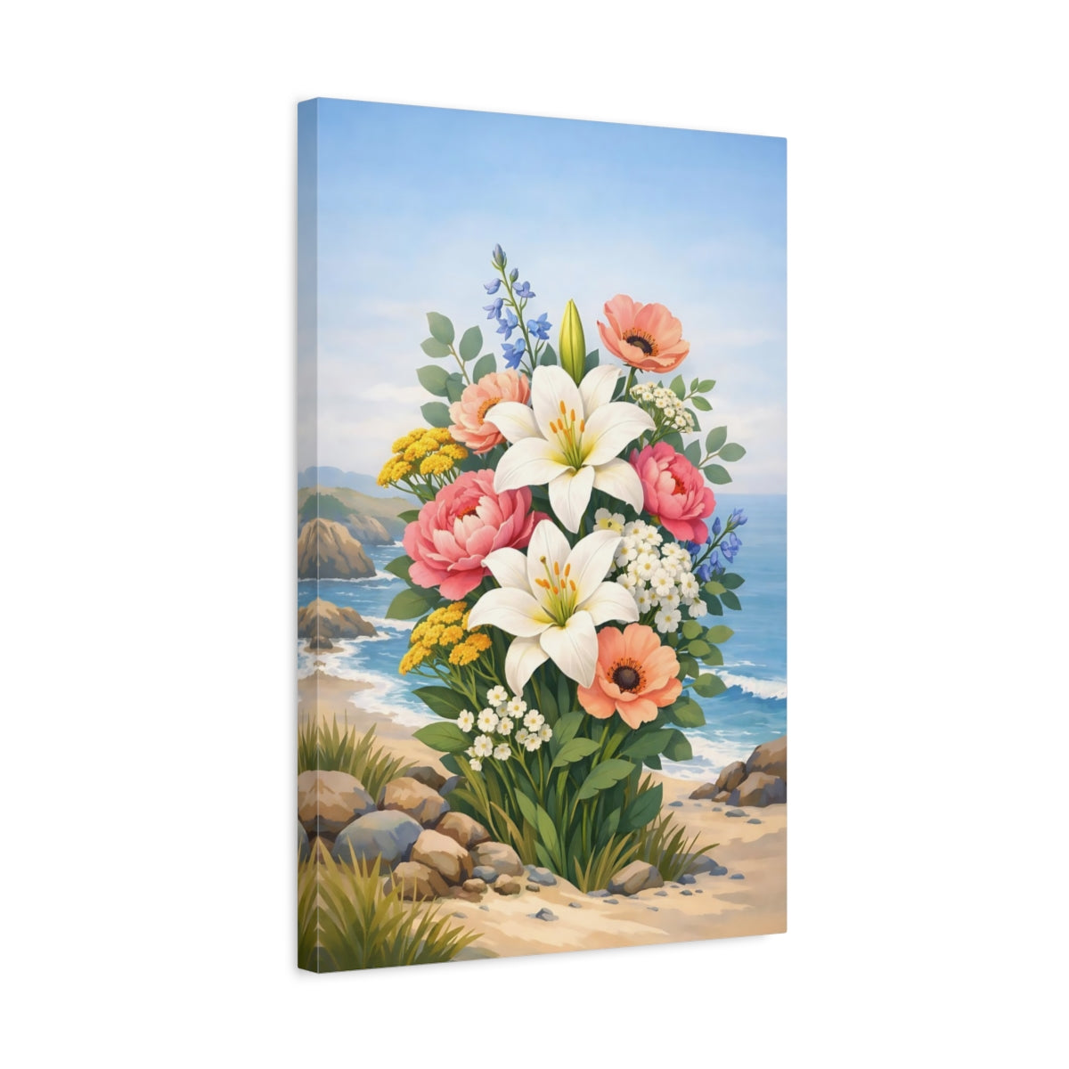 Floral Flower Bouquet Colorful Coastal - Canvas Wall Art Print