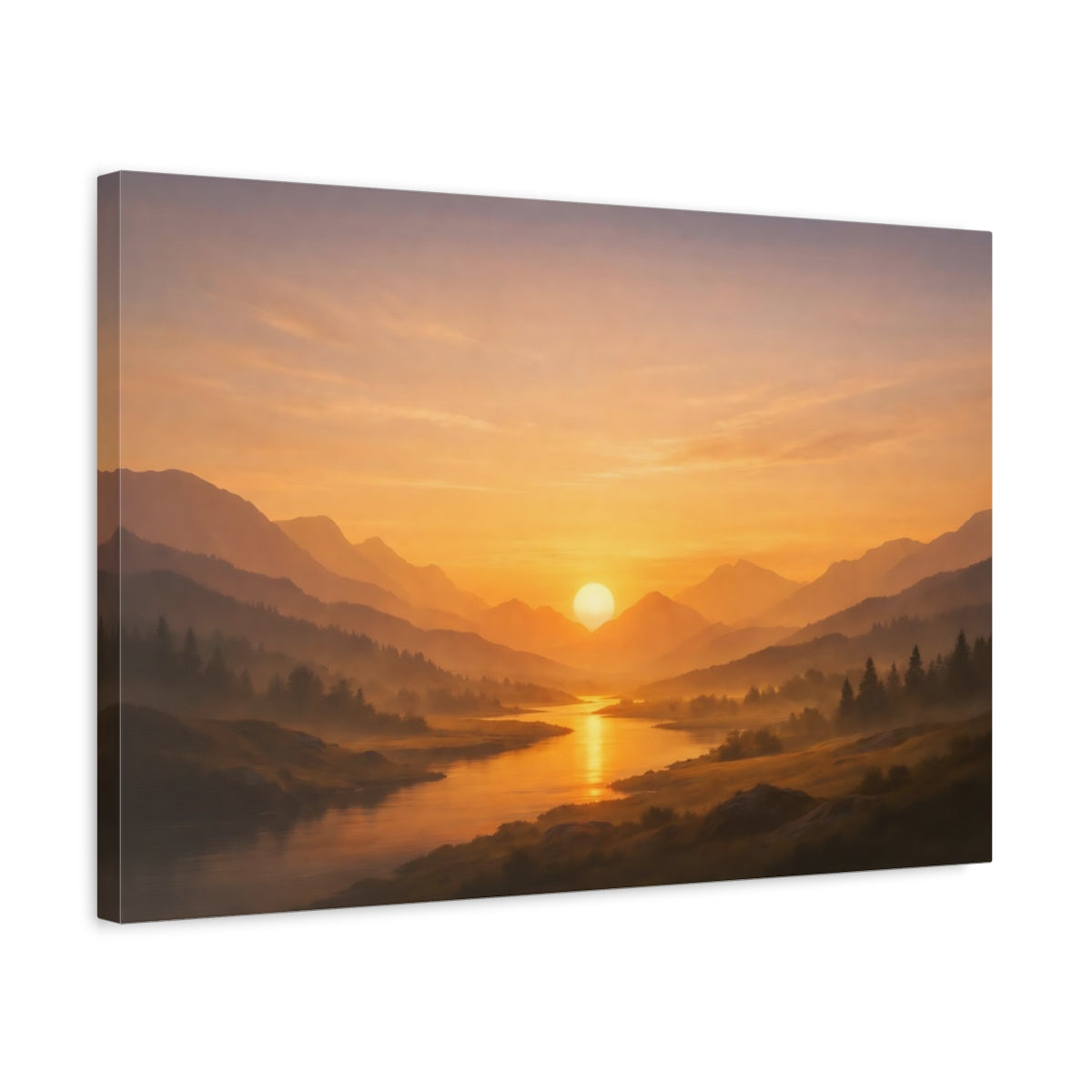 Golden Glow Sky Valley River Nature - Canvas Wall Art Print