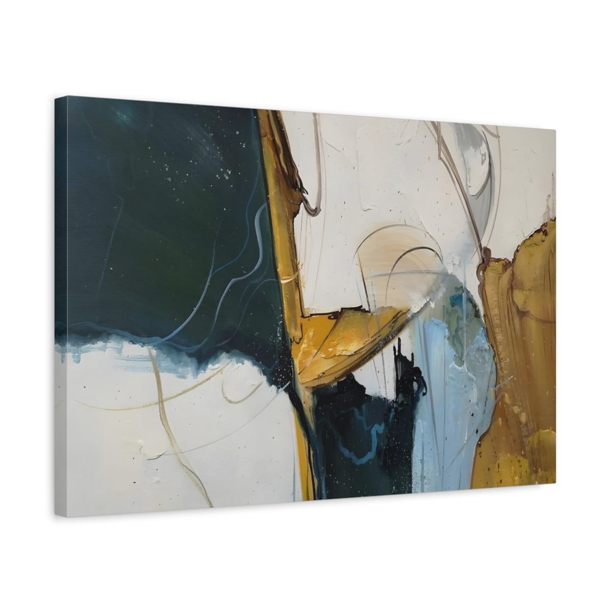 Abstract Forms Dark Teal Gold - Canvas Wall Art Print