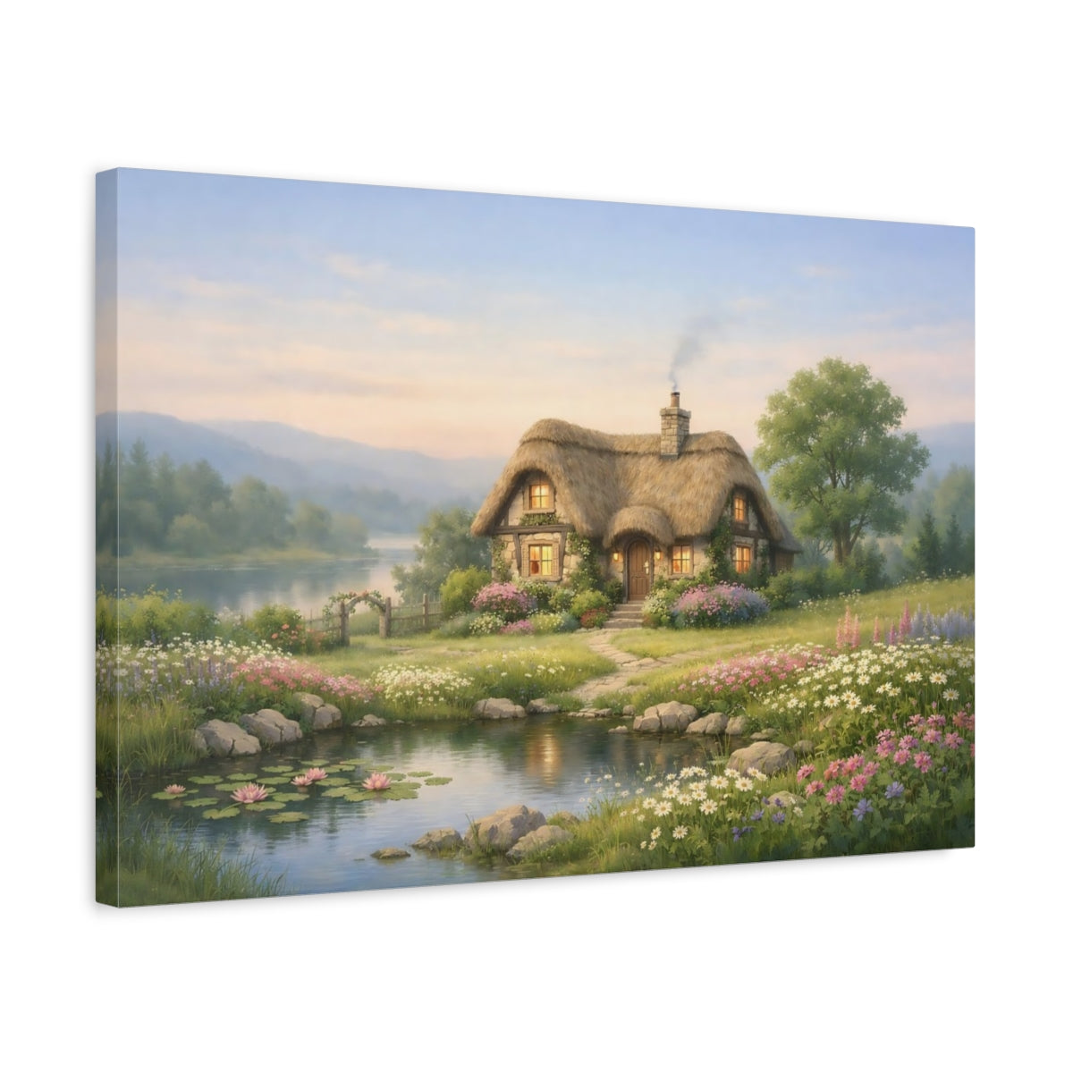 Landscape Garden Cottage Thatched Fairytale - Canvas Wall Art Print