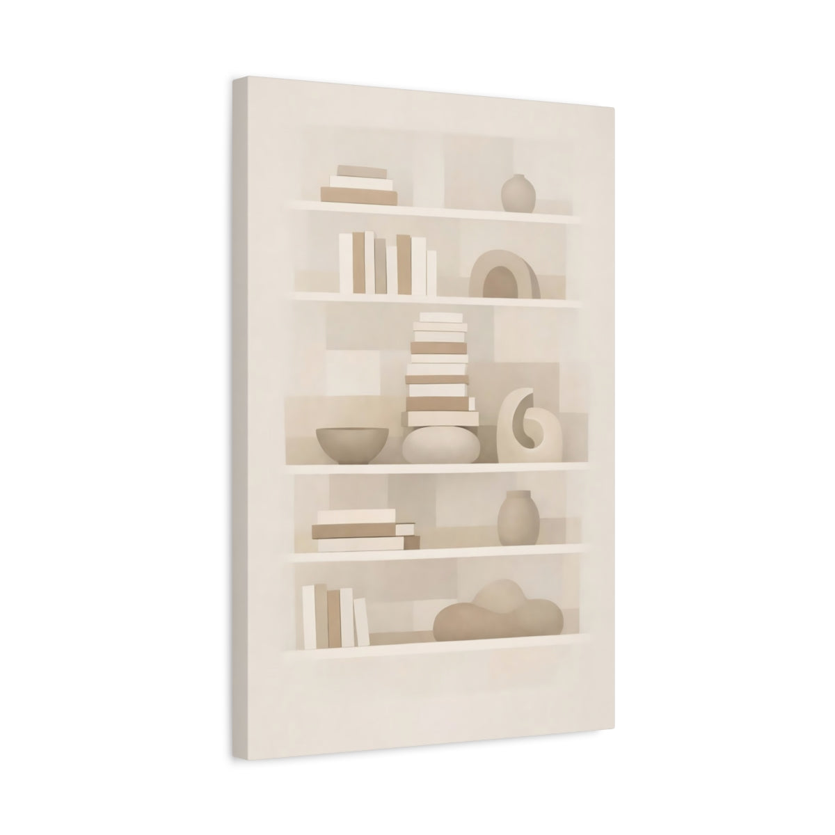 Side Mockup 3. Abstract Bookshelf Neutral Abstract Bookshelf shown as stretched canvas wall art