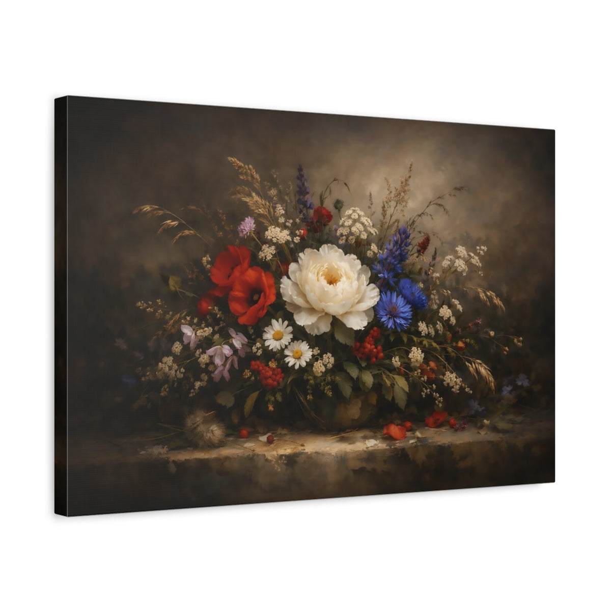 Dark Dramatic Wildflowers Romantic Flower Bouquet Floral - Canvas Wall Art Print