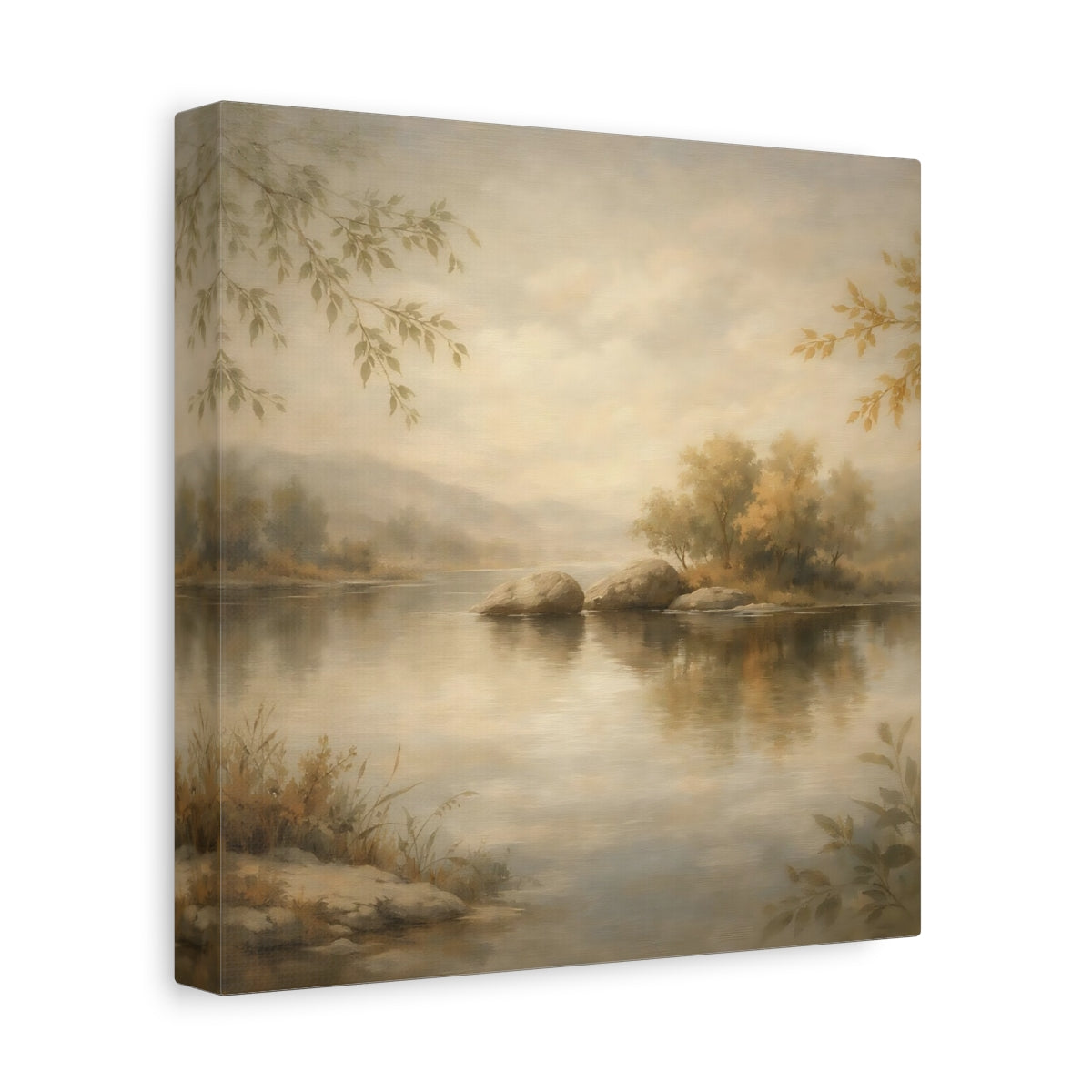 Side Mockup 9. Nature River Landscape Muted Landscape shown as stretched canvas wall art