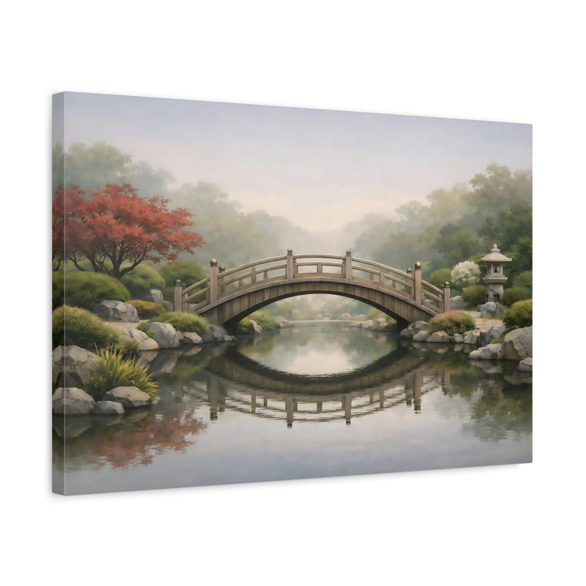 Japanese Garden Bridge Wooden Nature - Canvas Wall Art Print