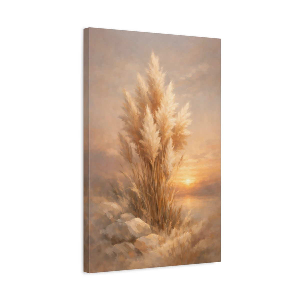 Side Mockup 3. Nature Pampas Grass Golden Pampas shown as stretched canvas wall art