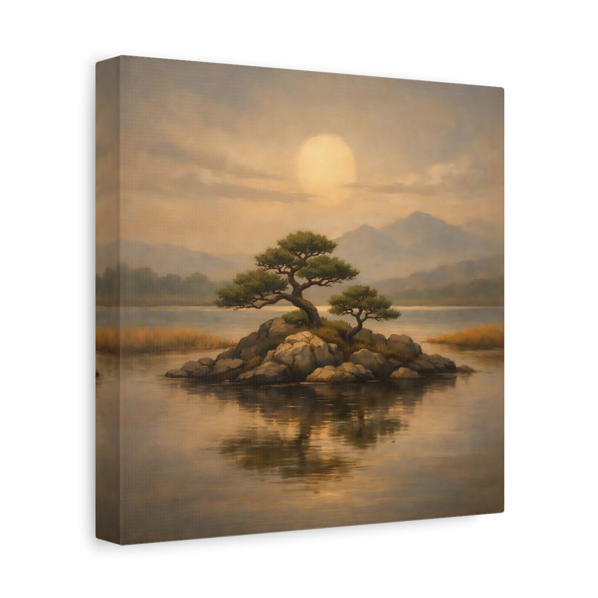 Side Mockup 9. Nature Island Trees Golden Landscape shown as stretched canvas wall art