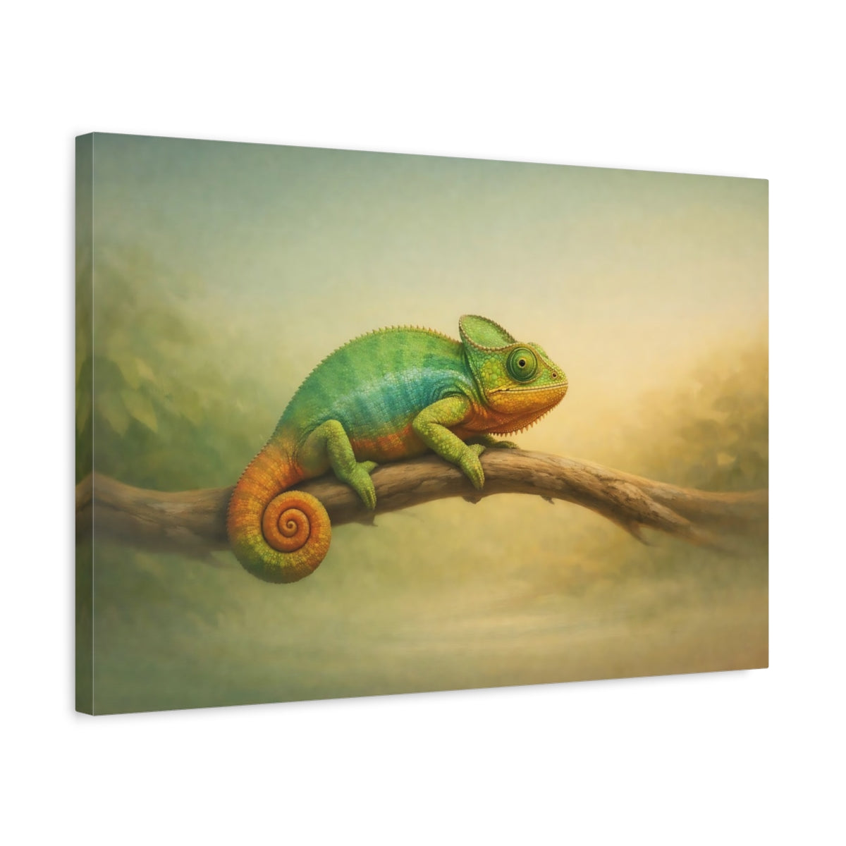 Animals Chameleon Green Orange - Canvas Wall Art Print