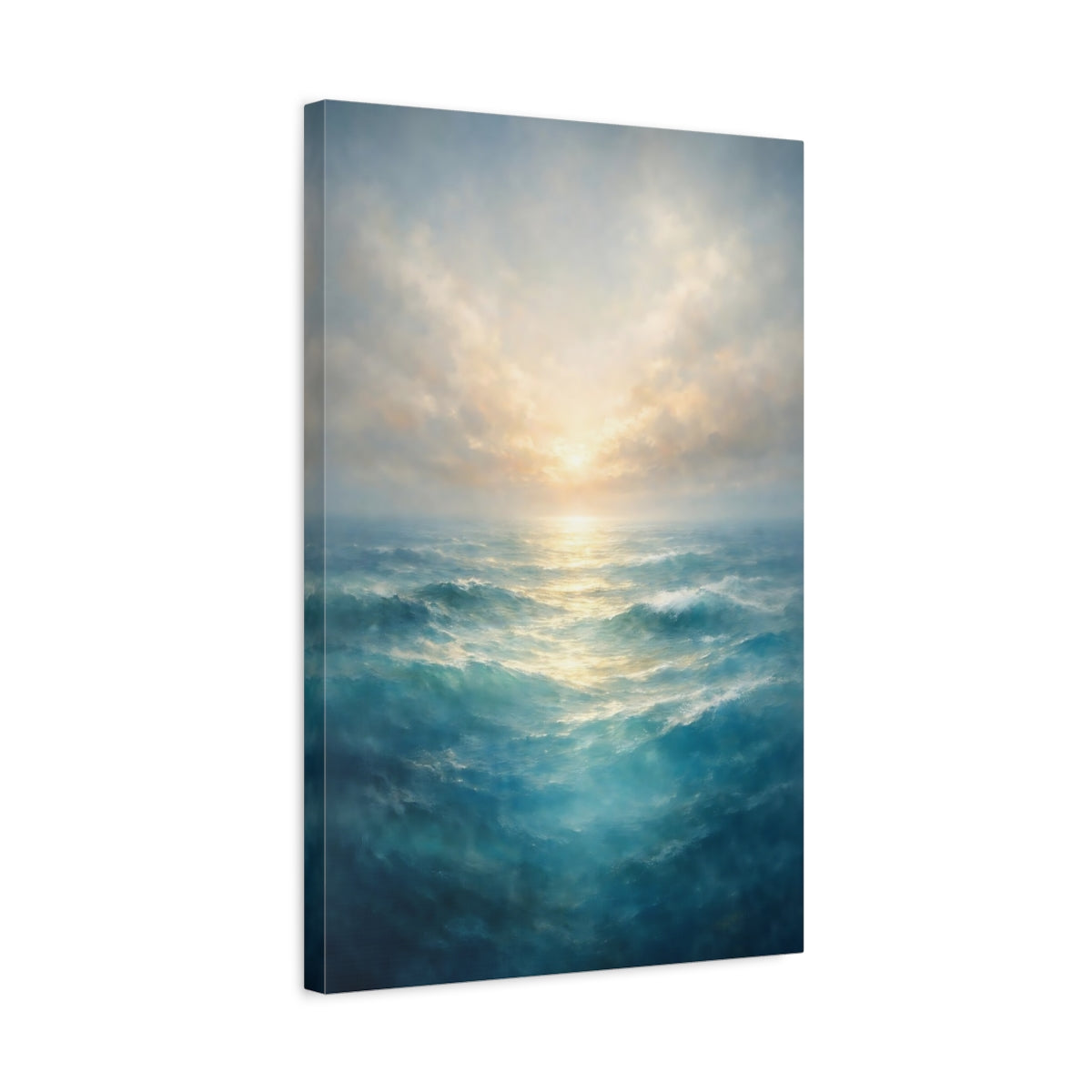 Side Mockup 3. Nature Ocean Waves Blue Ocean Art shown as stretched canvas wall art