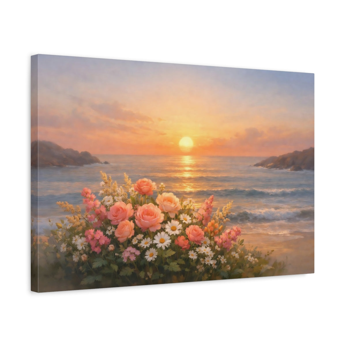 Floral Sunrise Ocean Sunset Nature - Canvas Wall Art Print