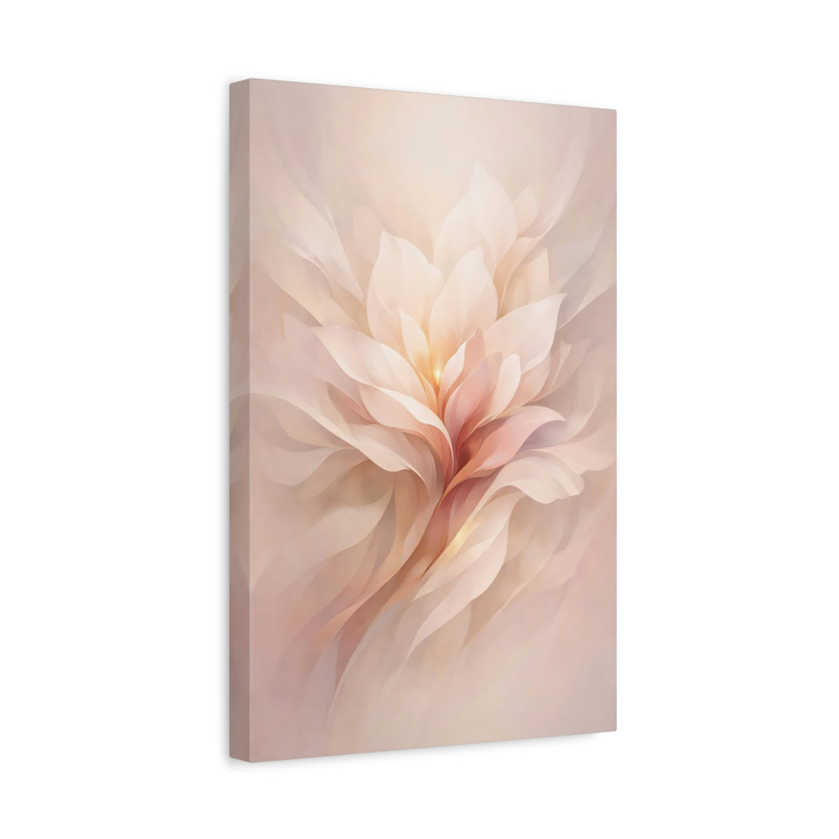 Side Mockup 4. Floral Abstract Flower Soft Pink Flower shown as stretched canvas wall art