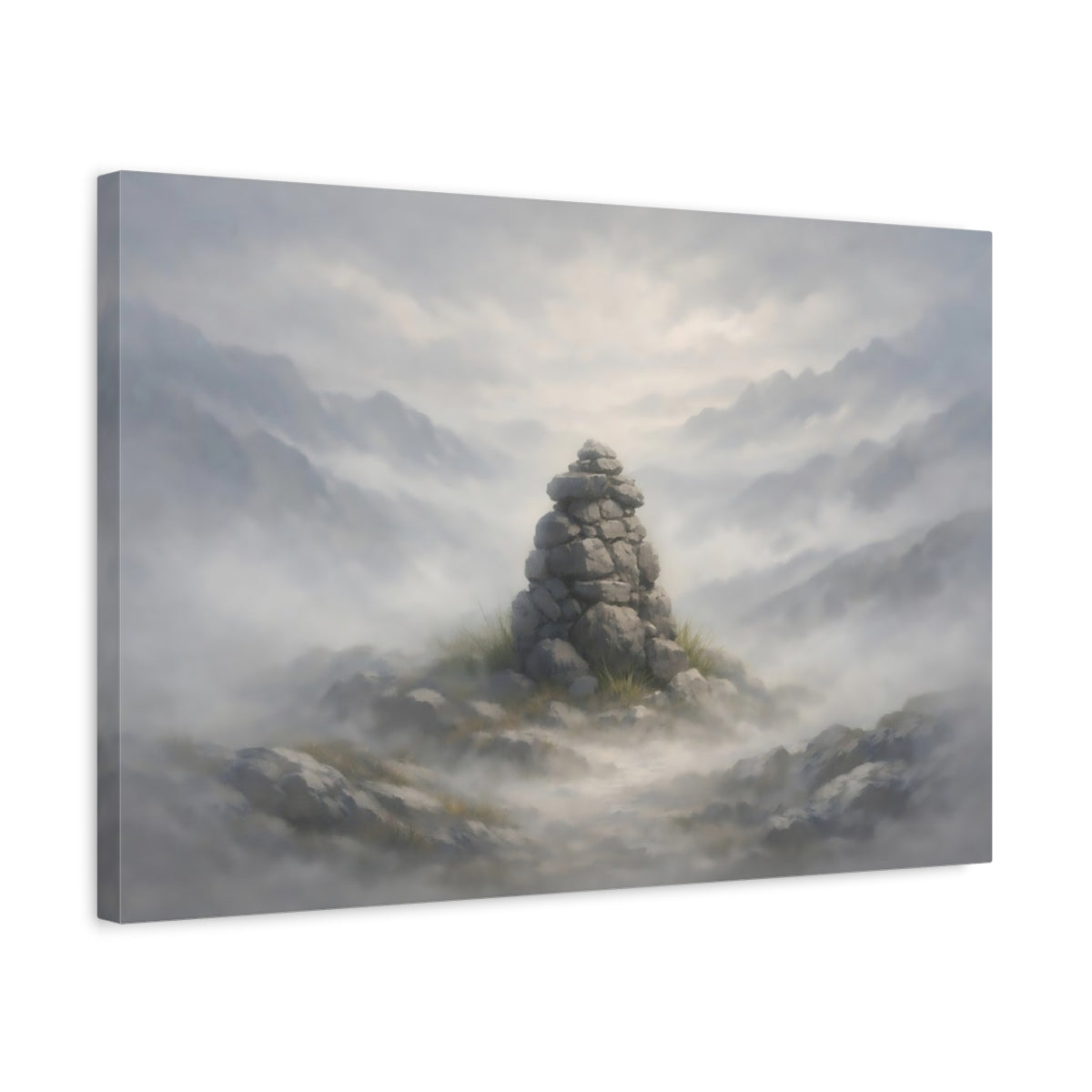 Mist Depth Neutral Texture Rock Cairn Nature - Canvas Wall Art Print