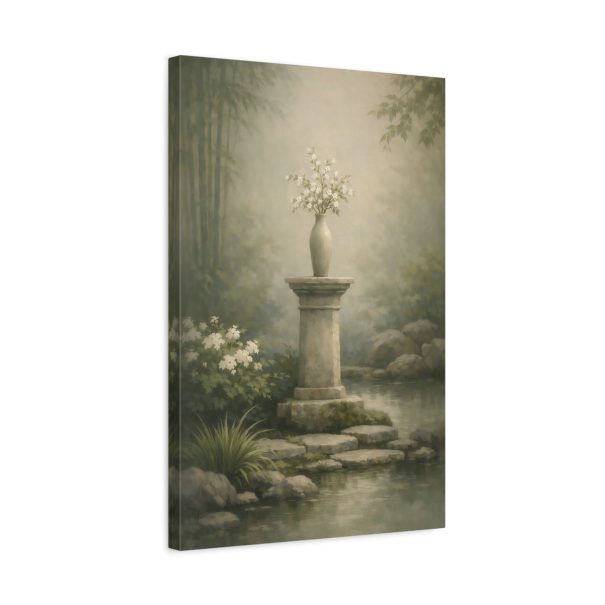 Nature Floral Vase Muted Green Garden - Canvas Wall Art Print