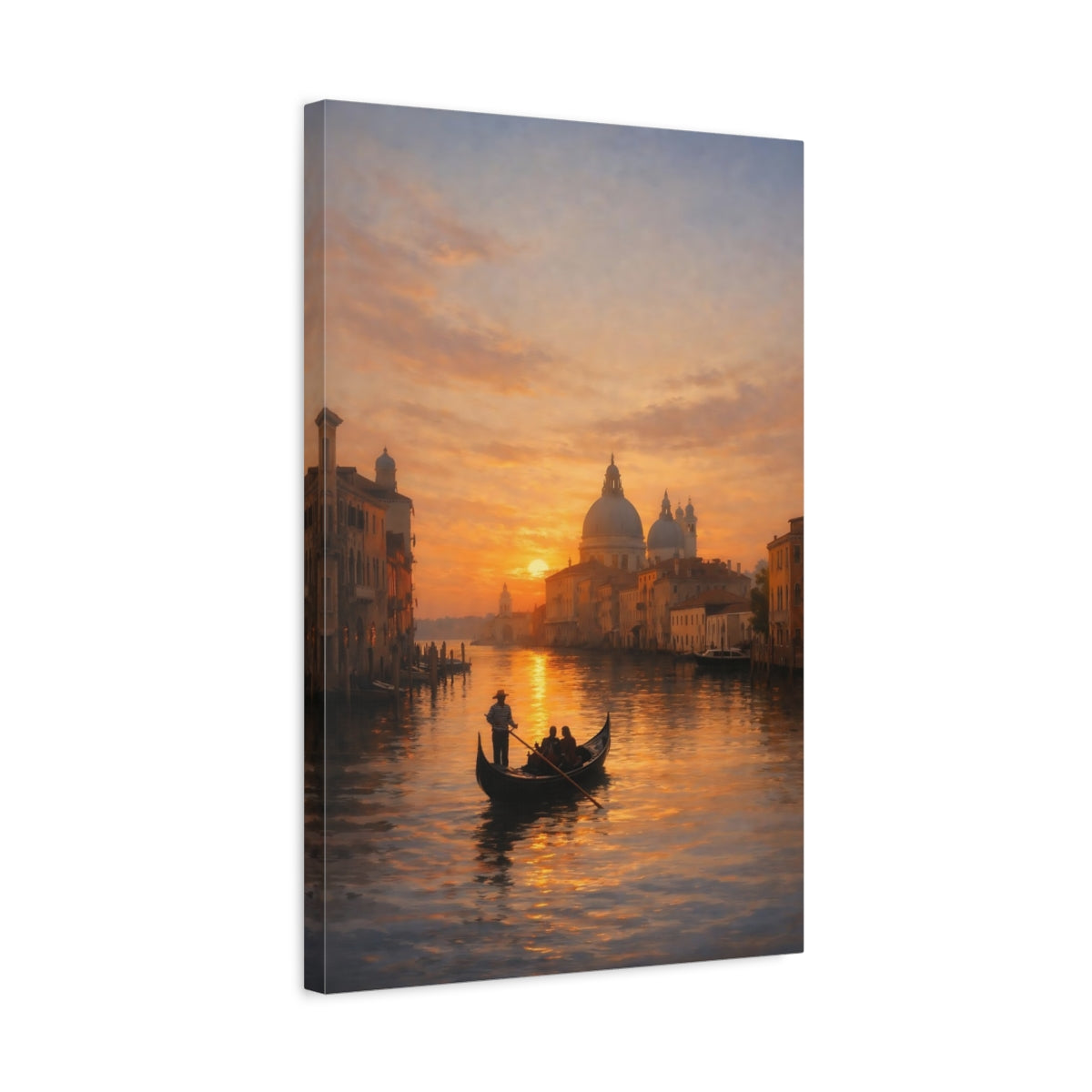 Side Mockup 3. Nature Venice Sunset Venice Sunset shown as stretched canvas wall art