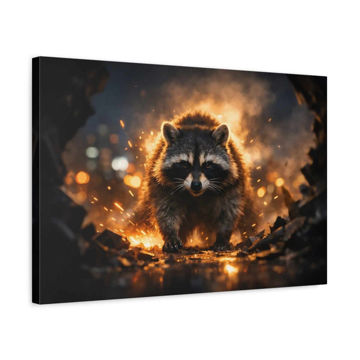 Mono Luxury Raccoon Animals - Canvas Wall Art Print