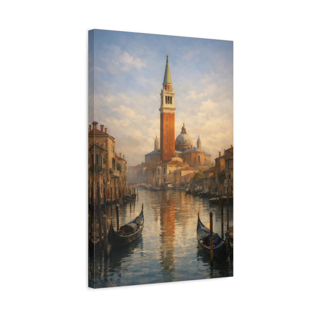Side Mockup 3. Vintage Venice Canal Muted Venice Art shown as stretched canvas wall art