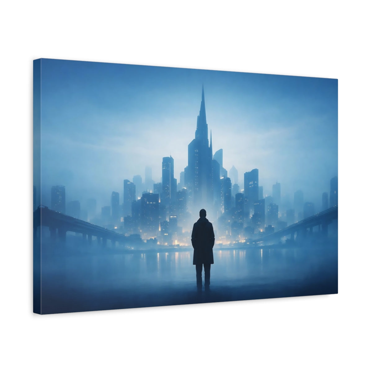 Mist Depth Blue Urban Abstract Cityscape Science Fiction - Canvas Wall Art Print