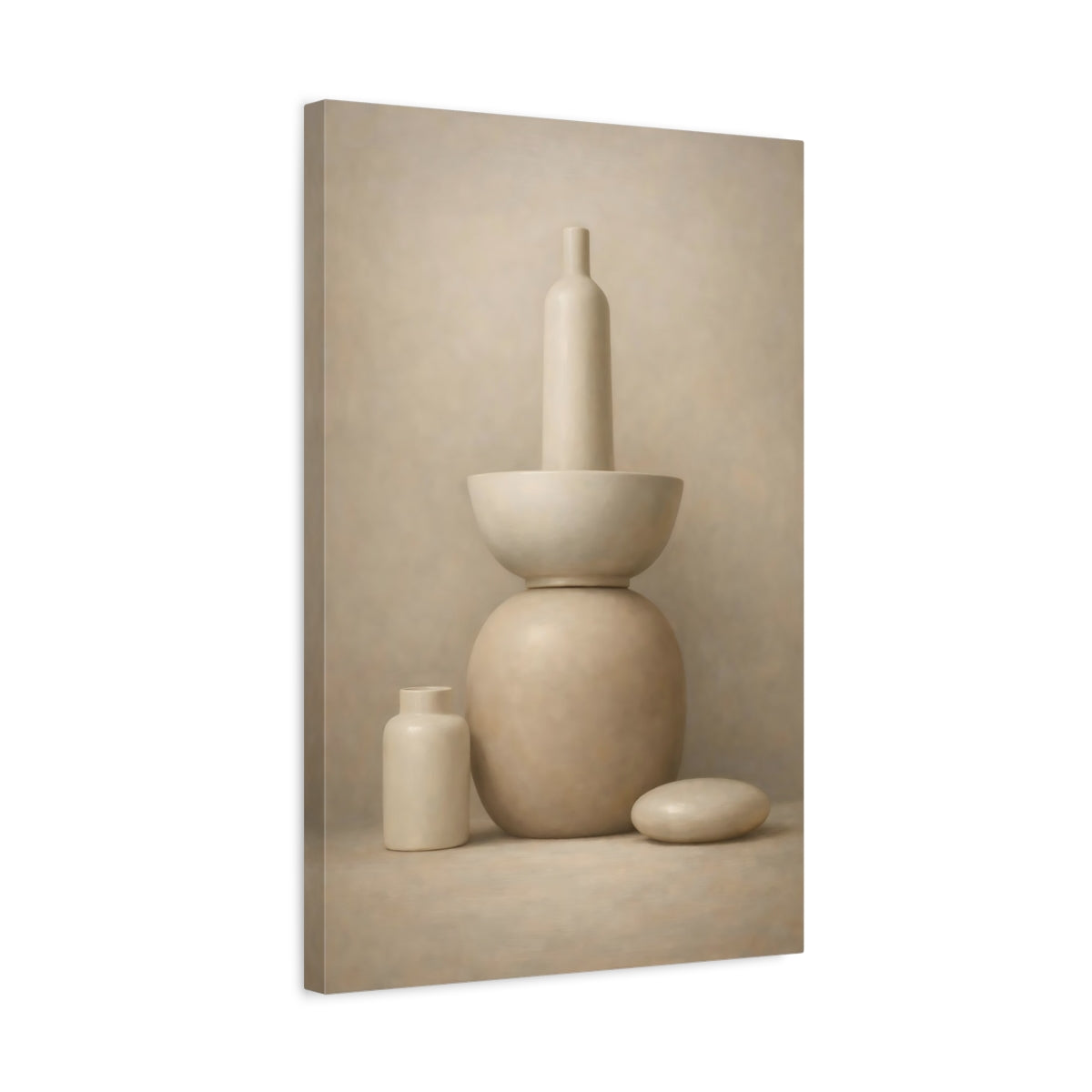 Side Mockup 3. Abstract Abstract Vessels Neutral Abstract shown as stretched canvas wall art