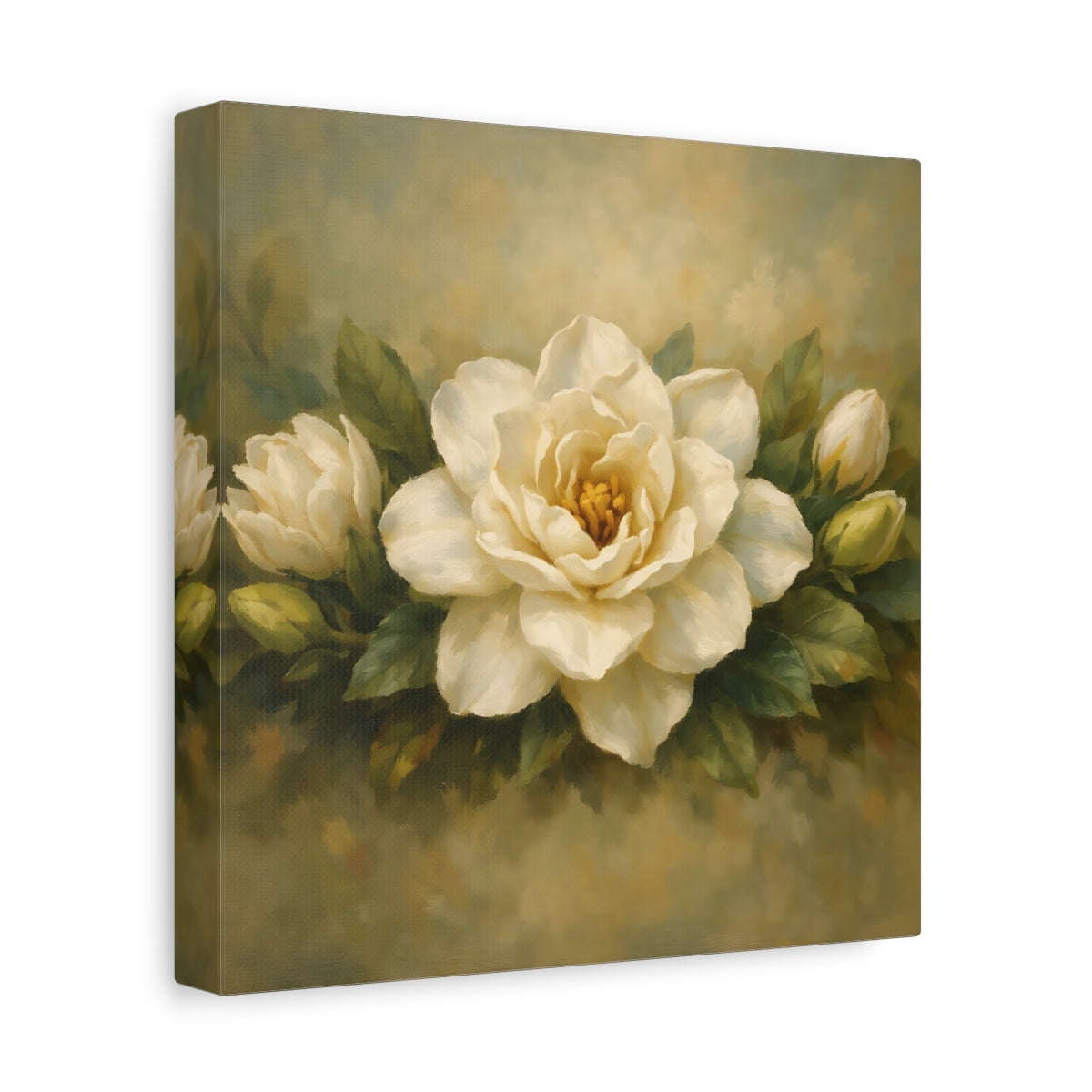 Side Mockup 9. Floral Gardenia White Gardenia shown as stretched canvas wall art