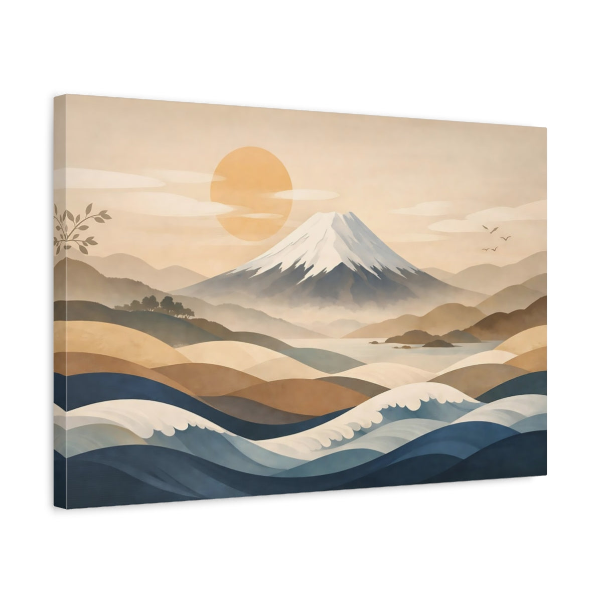 Japandi Waves Mount Fuji Nature - Canvas Wall Art Print