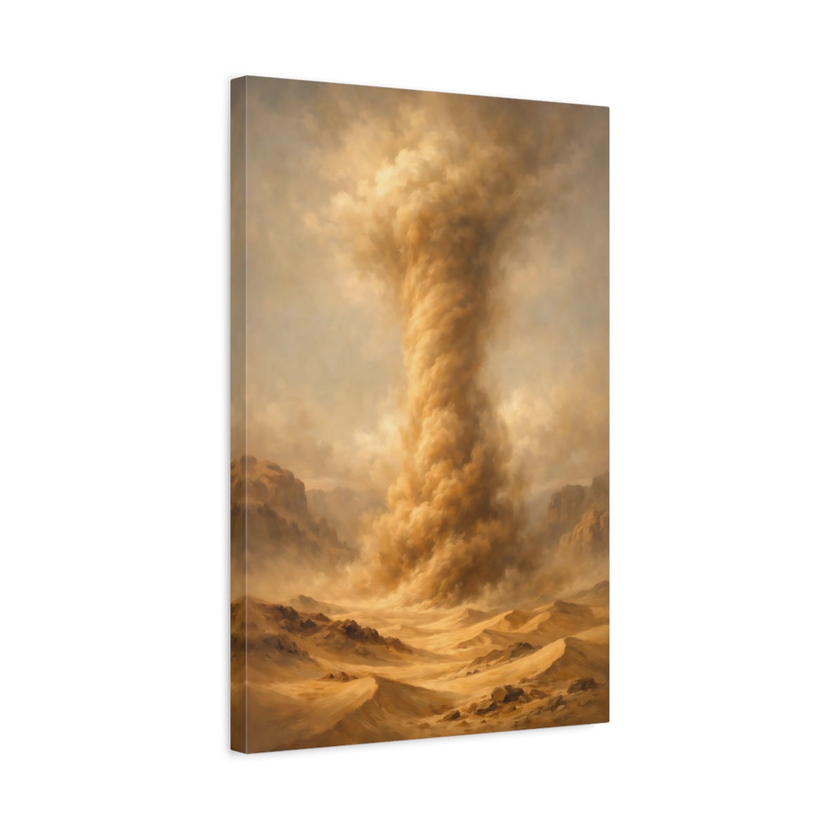Side Mockup 3. Nature Sandstorm Brown Gold Landscape shown as stretched canvas wall art