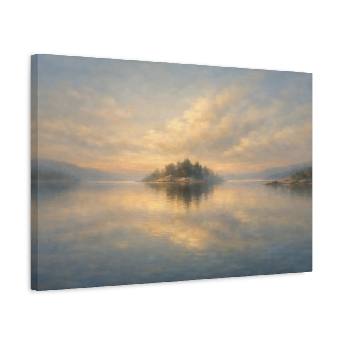Side Mockup 3. Nature Island Golden Island Sunset shown as stretched canvas wall art