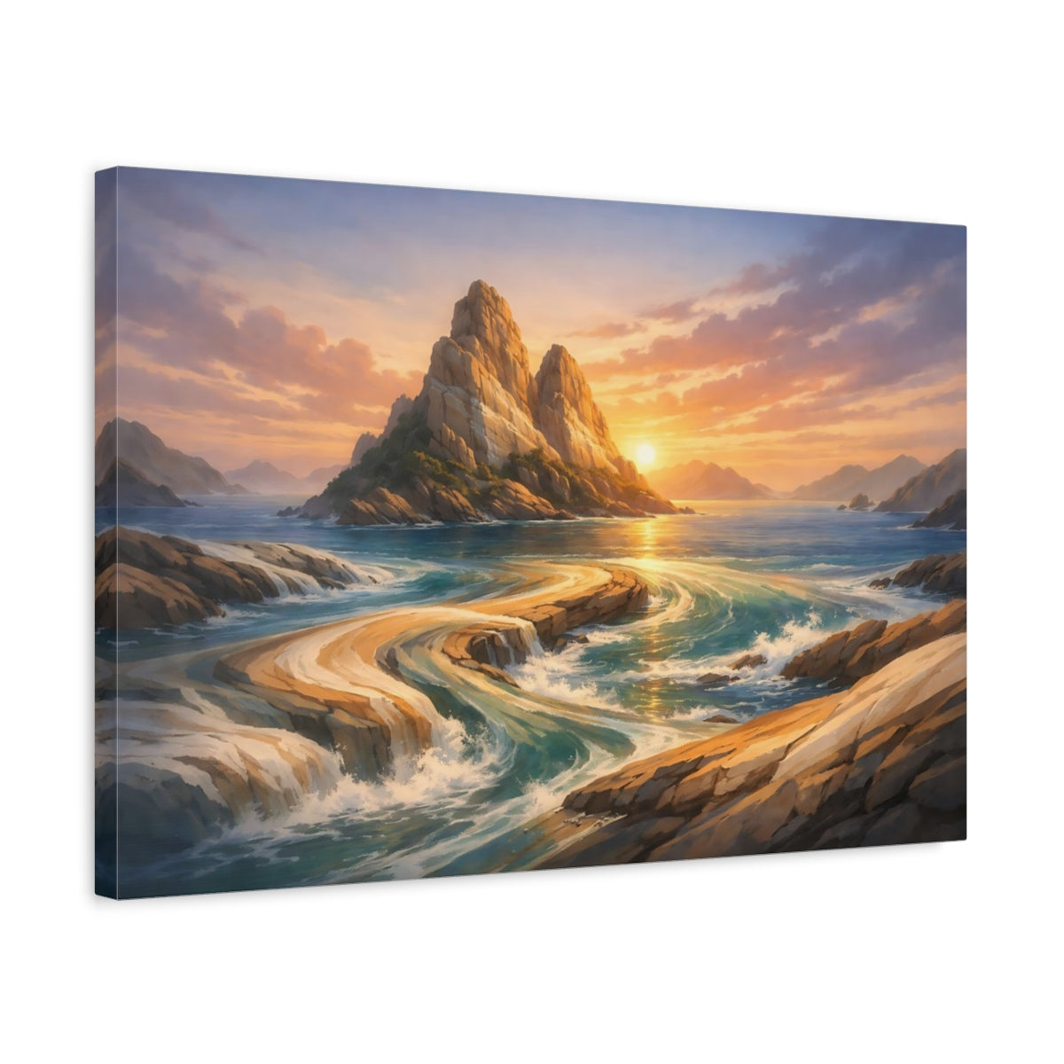 Mineral Flow Island Sunset Coastal Landscape Nature - Canvas Wall Art Print