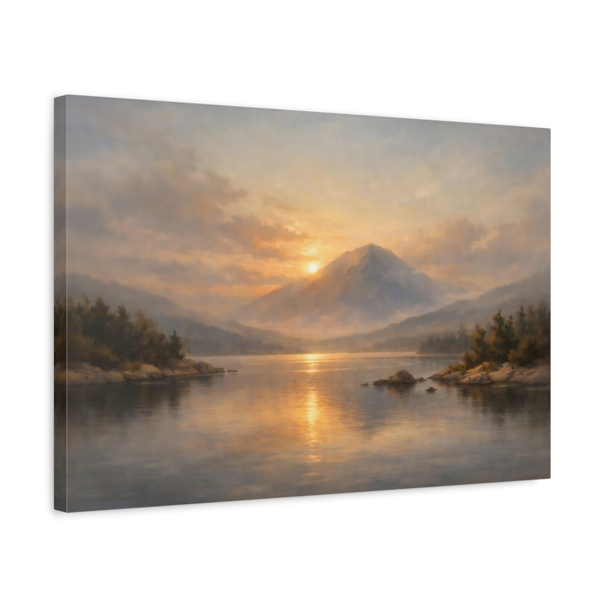 Side Mockup 3. Dreamscape Minimal Room Wide Calm Scene shown as stretched canvas wall art