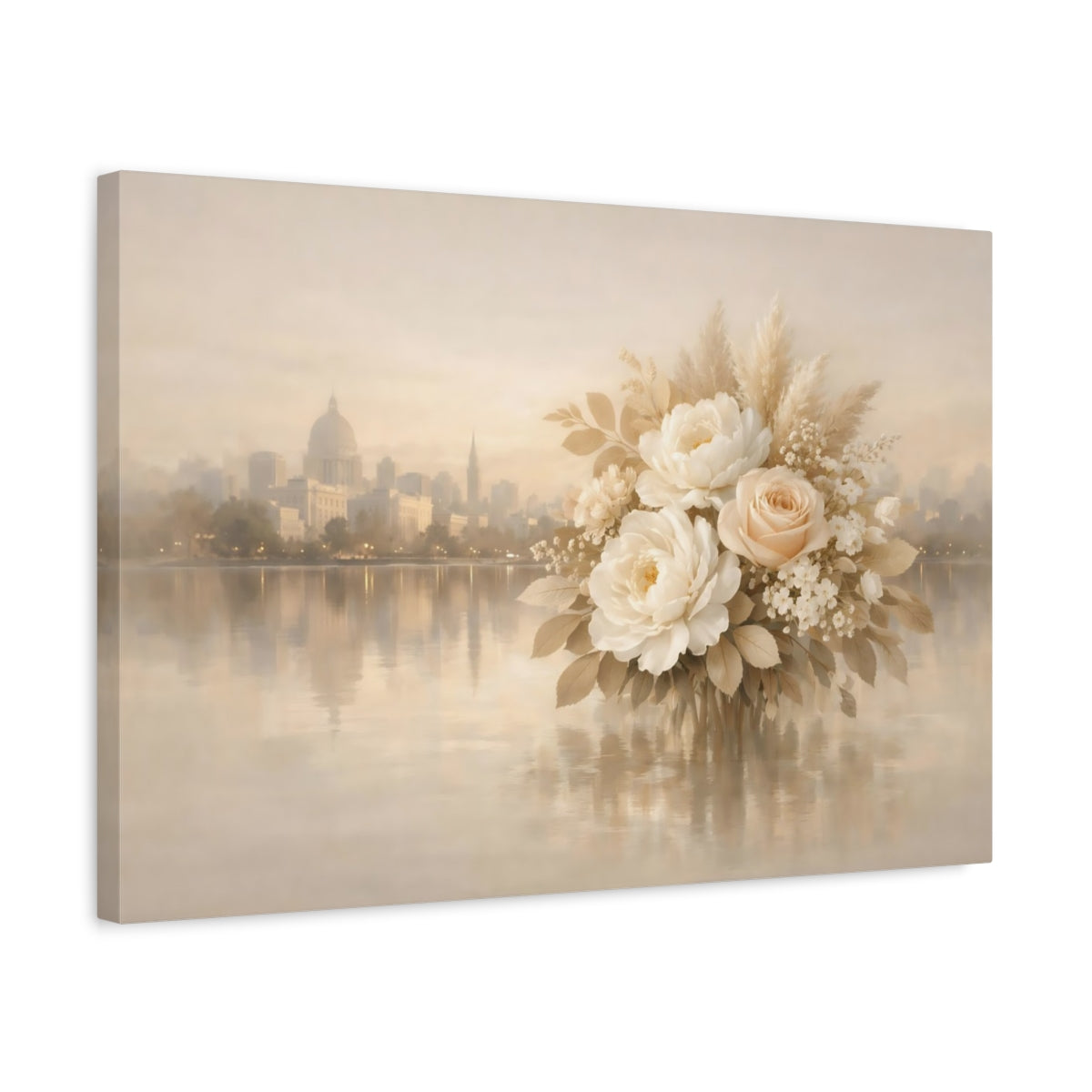 Floral Neutral City Reflection Flower Bouquet - Canvas Wall Art Print