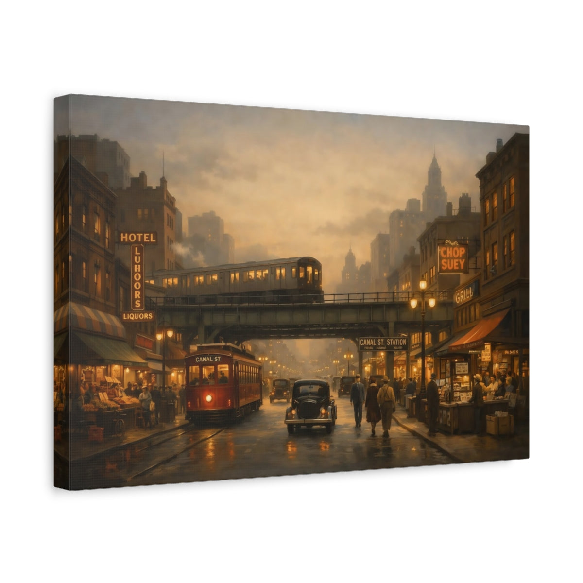 Vintage Canal Street City - Canvas Wall Art Print
