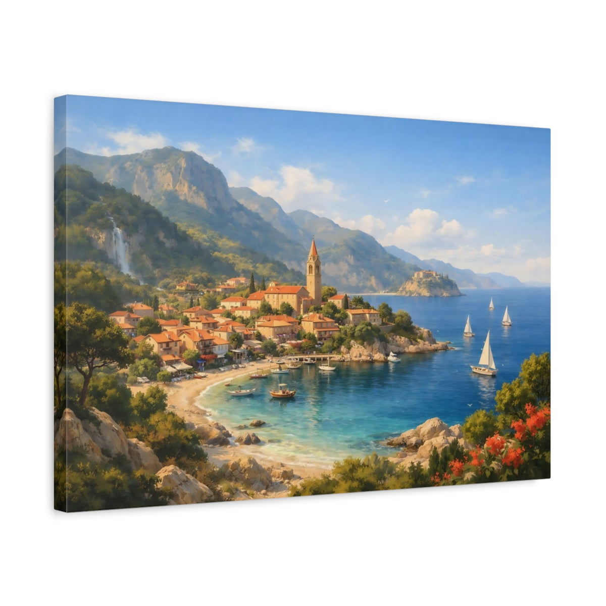 Nature Riviera Village Coastal Town - Canvas Wall Art Print