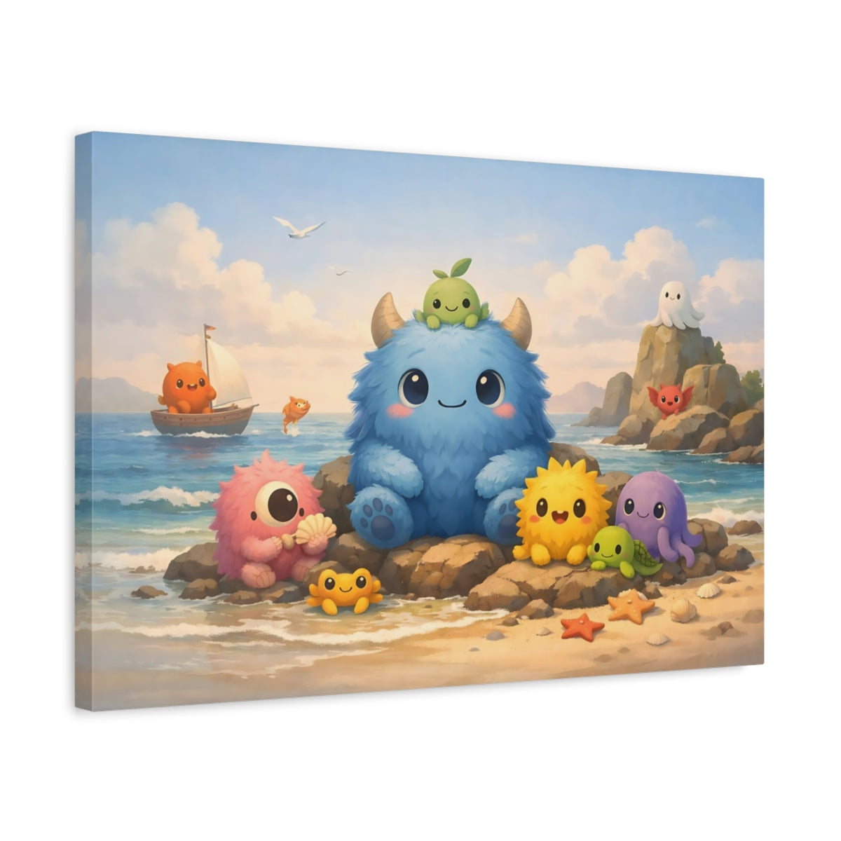 Seascape Cute Monsters Fairytale - Canvas Wall Art Print