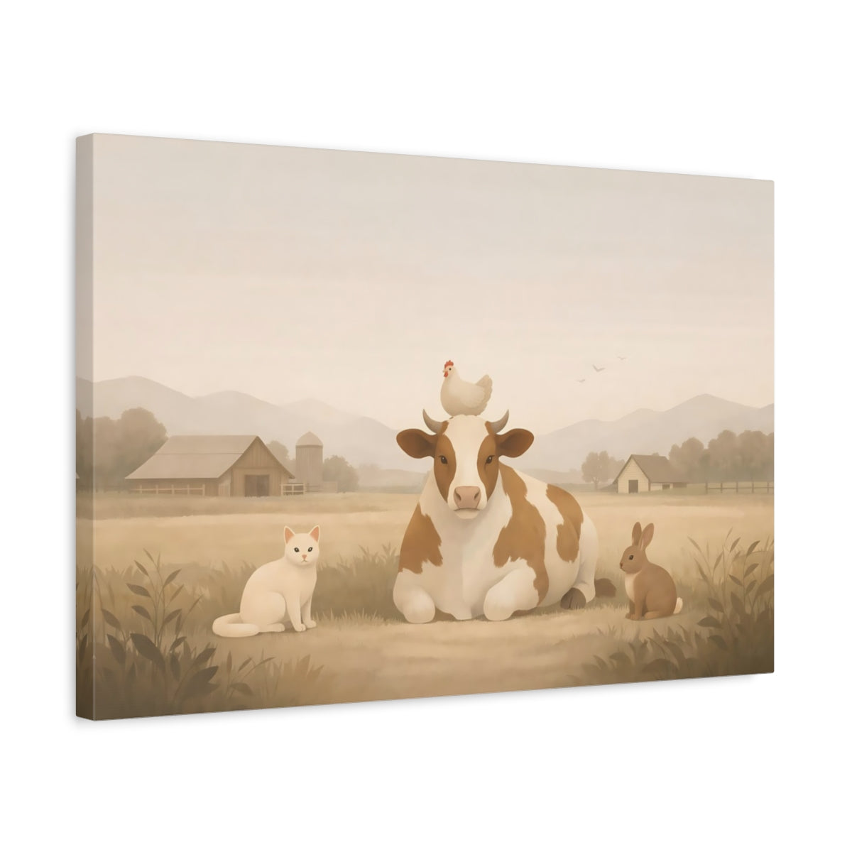 Japandi Farm Friends Animals - Canvas Wall Art Print