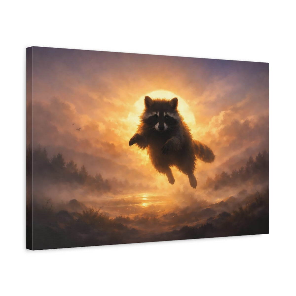 Animals Raccoon Orange Sunset - Canvas Wall Art Print