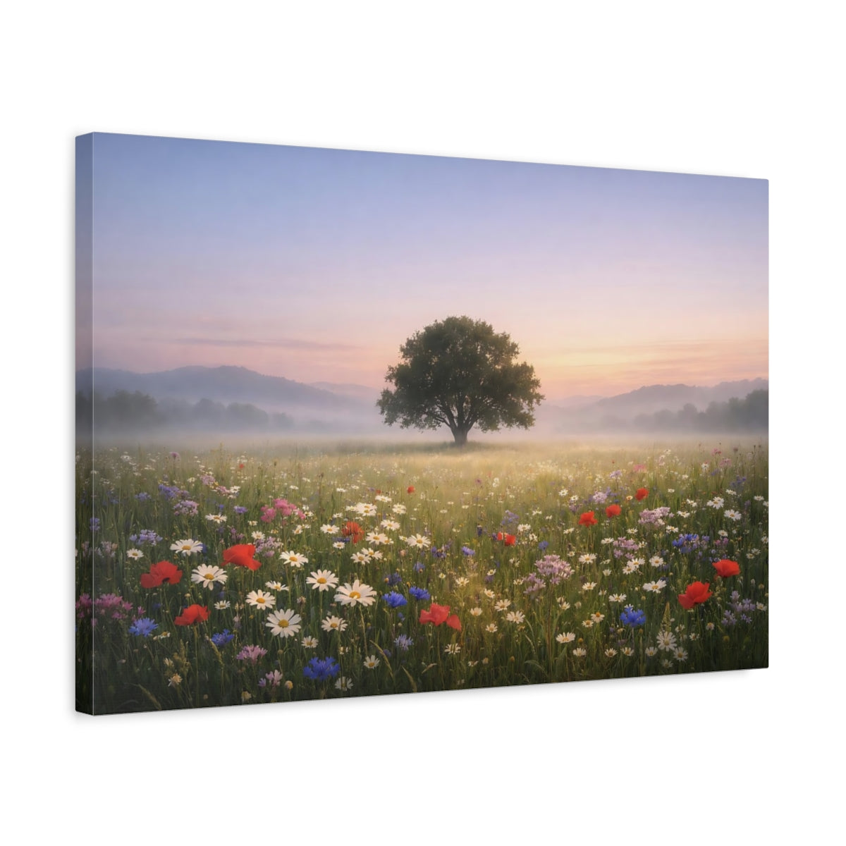 Wildflowers Calm Lone Tree Nature - Canvas Wall Art Print