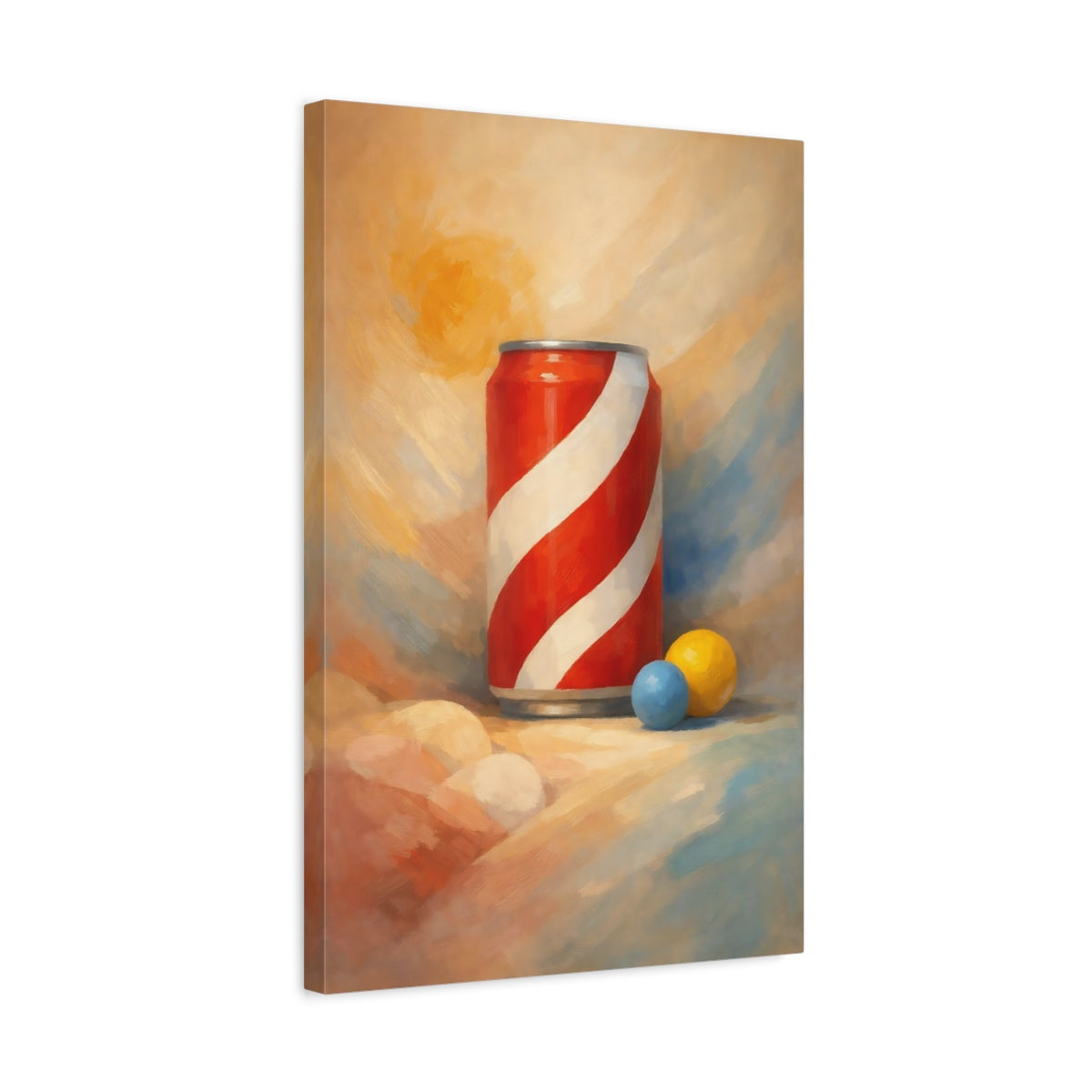 Side Mockup 3. Abstract Striped Can Red And White Can shown as stretched canvas wall art