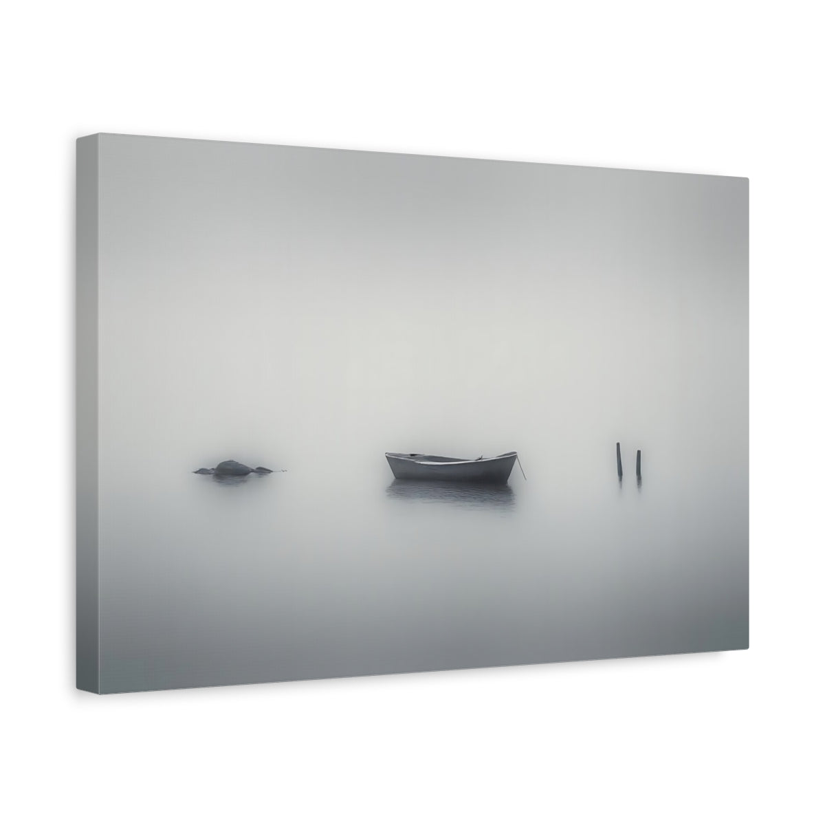 Wabi Sabi Seascape Mist Rowboat Nature - Canvas Wall Art Print